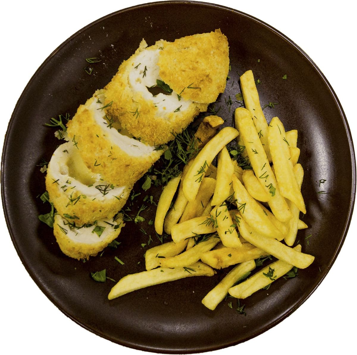 Рулет из курицы с картофелем фри