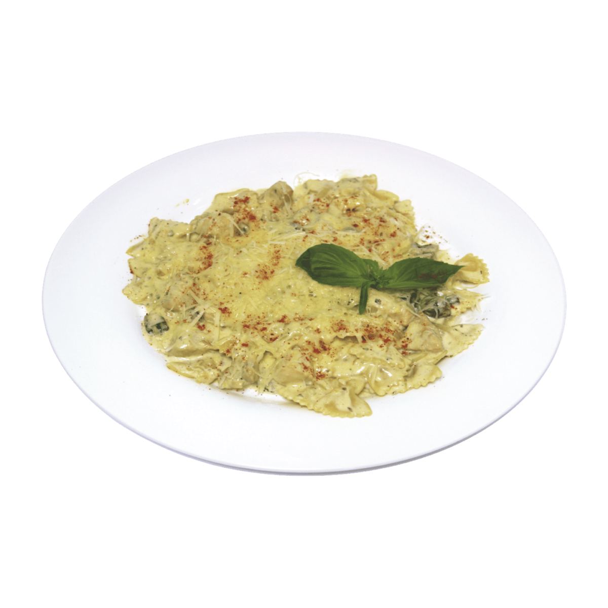 Пенне с лососем и креветками